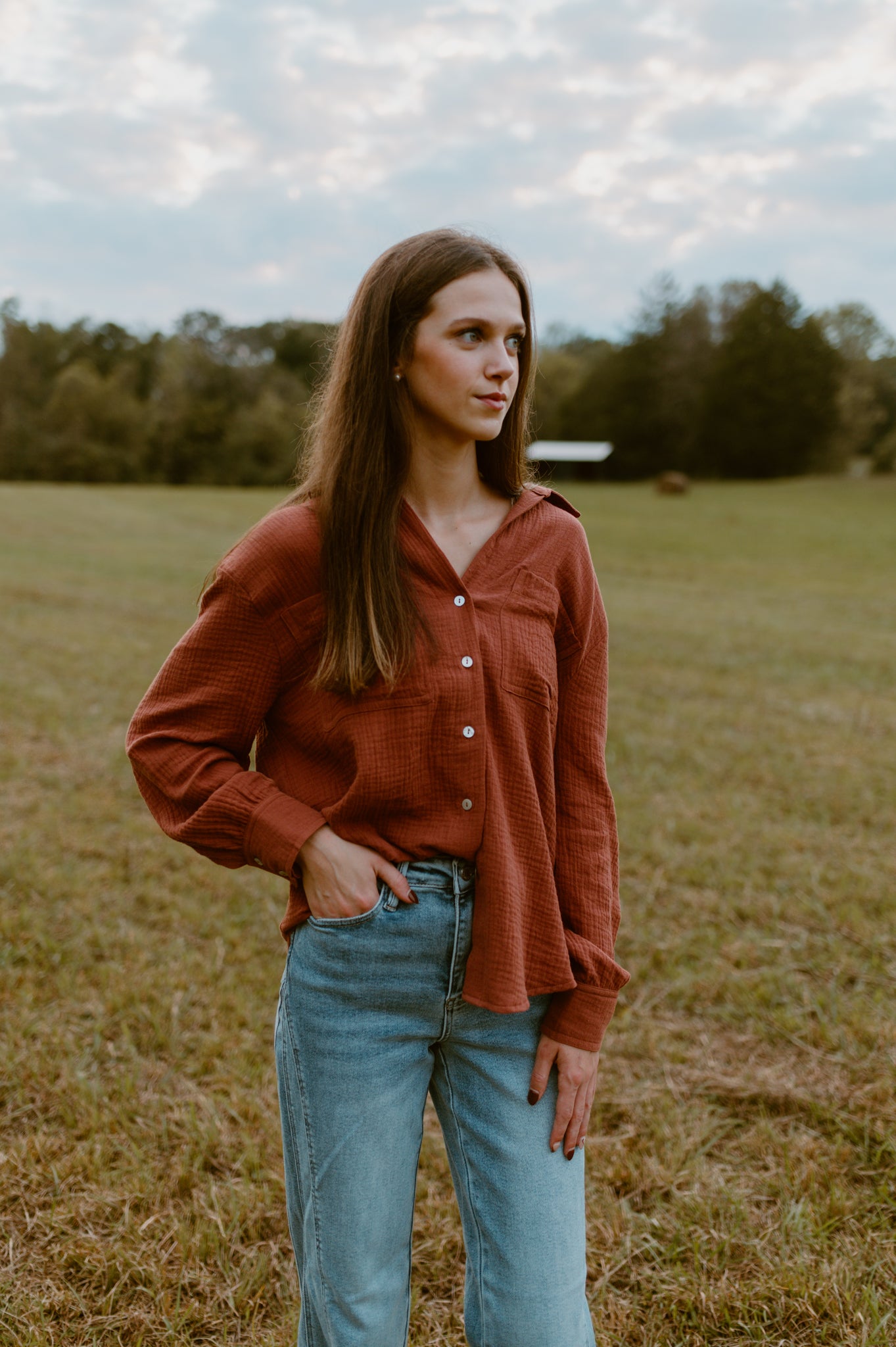Dreaming of Fall Blouse-Dark Rust