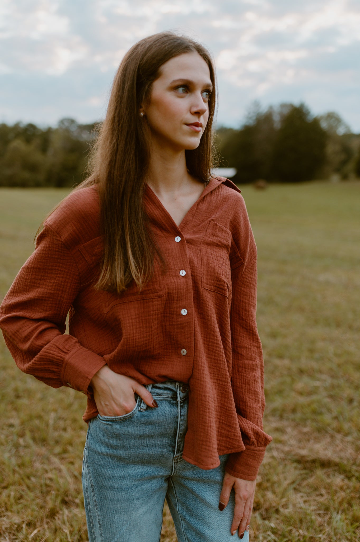 Dreaming of Fall Blouse-Dark Rust