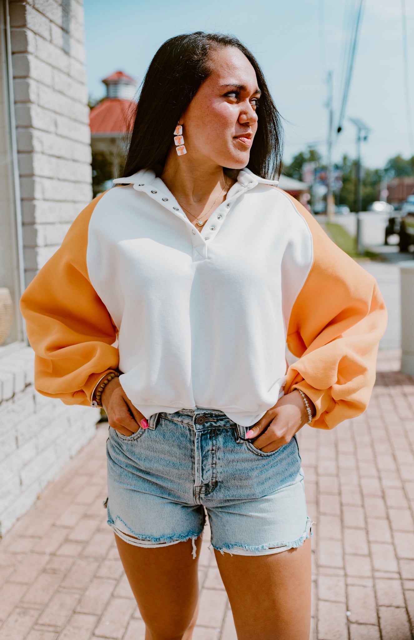 Orange and White Colorblock Sweatshirt