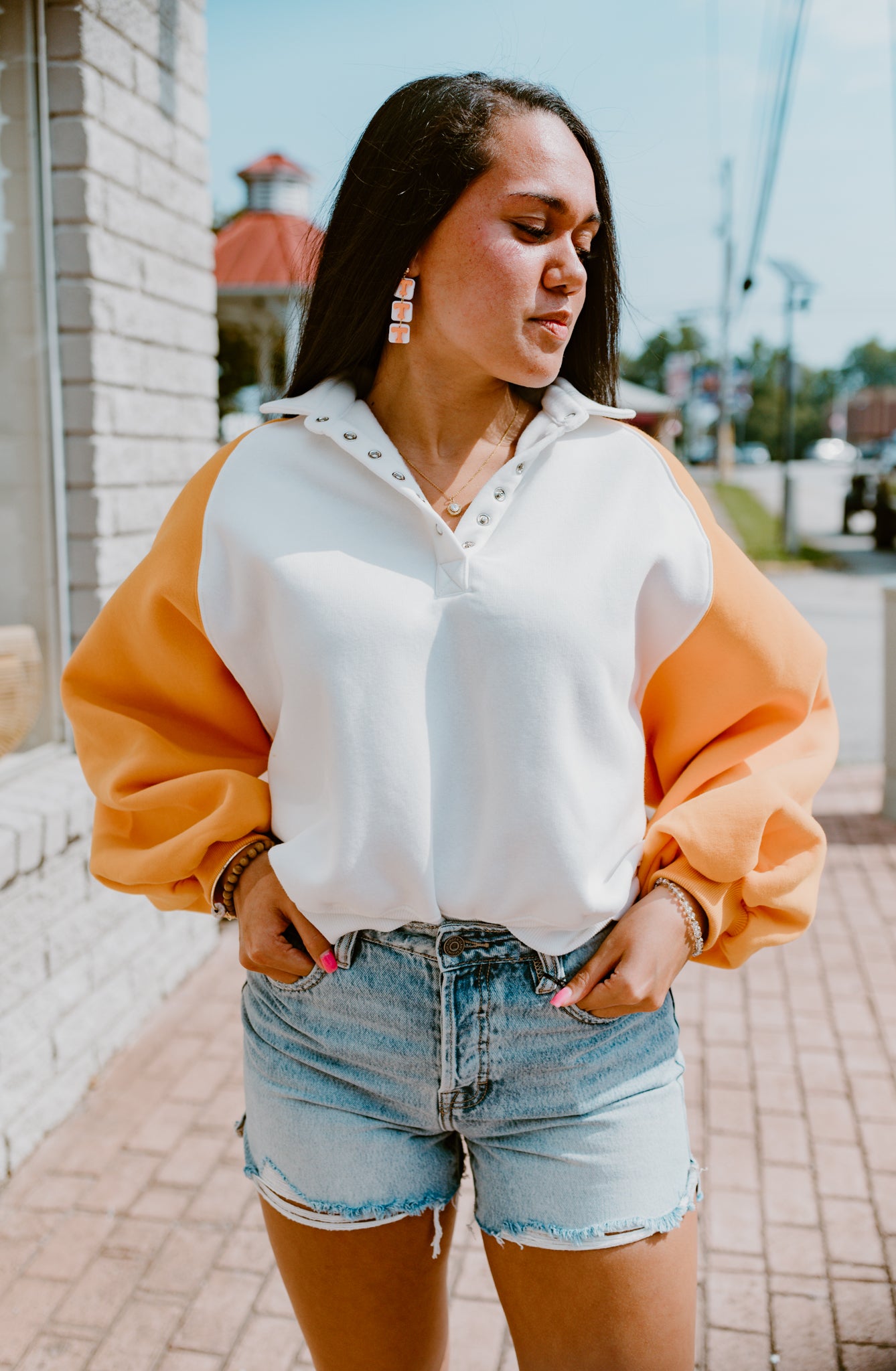 Orange and White Colorblock Sweatshirt