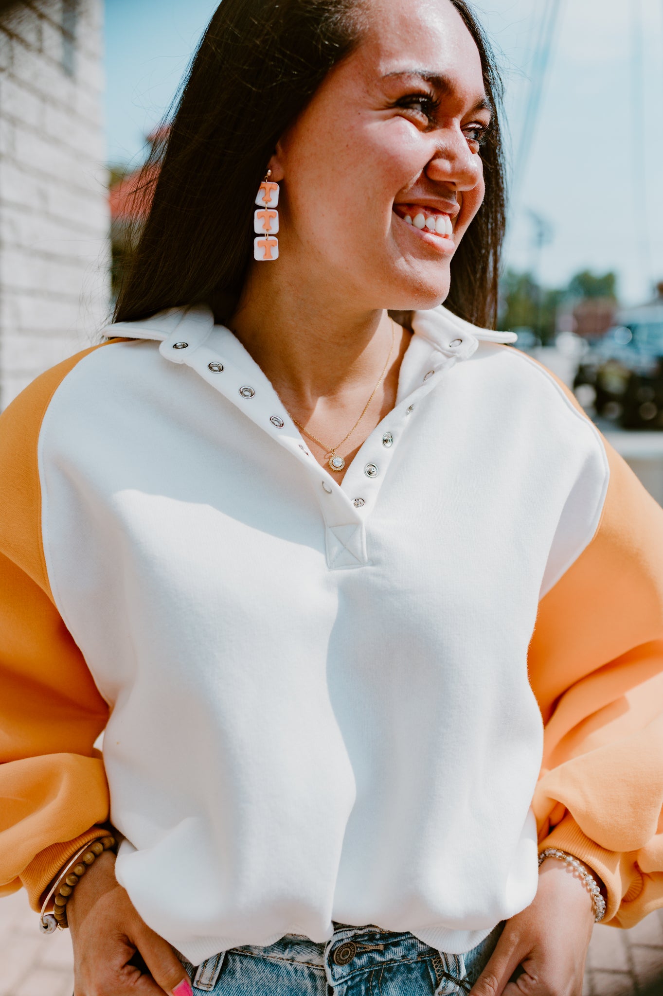 Orange and White Colorblock Sweatshirt