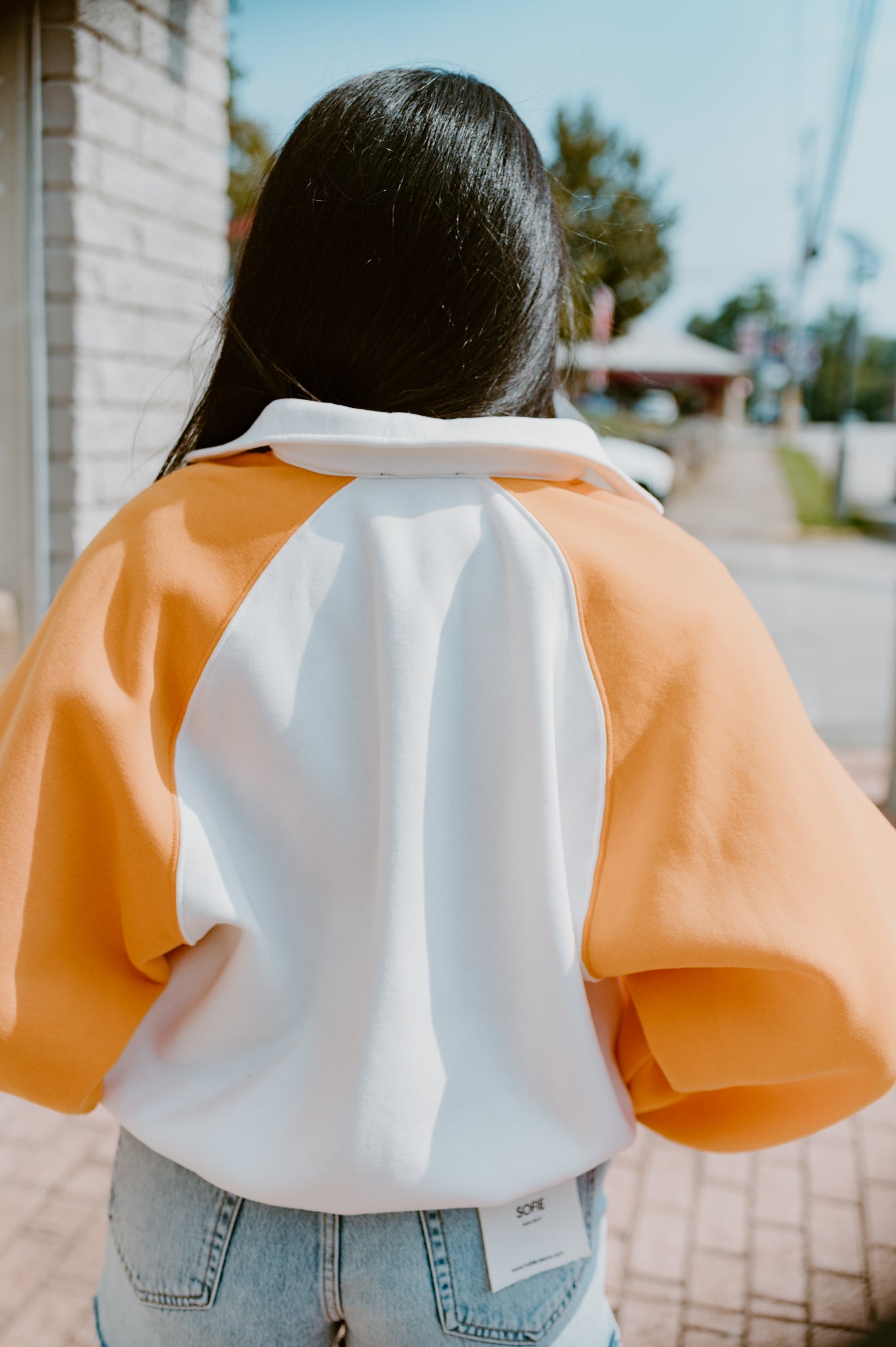Orange and White Colorblock Sweatshirt