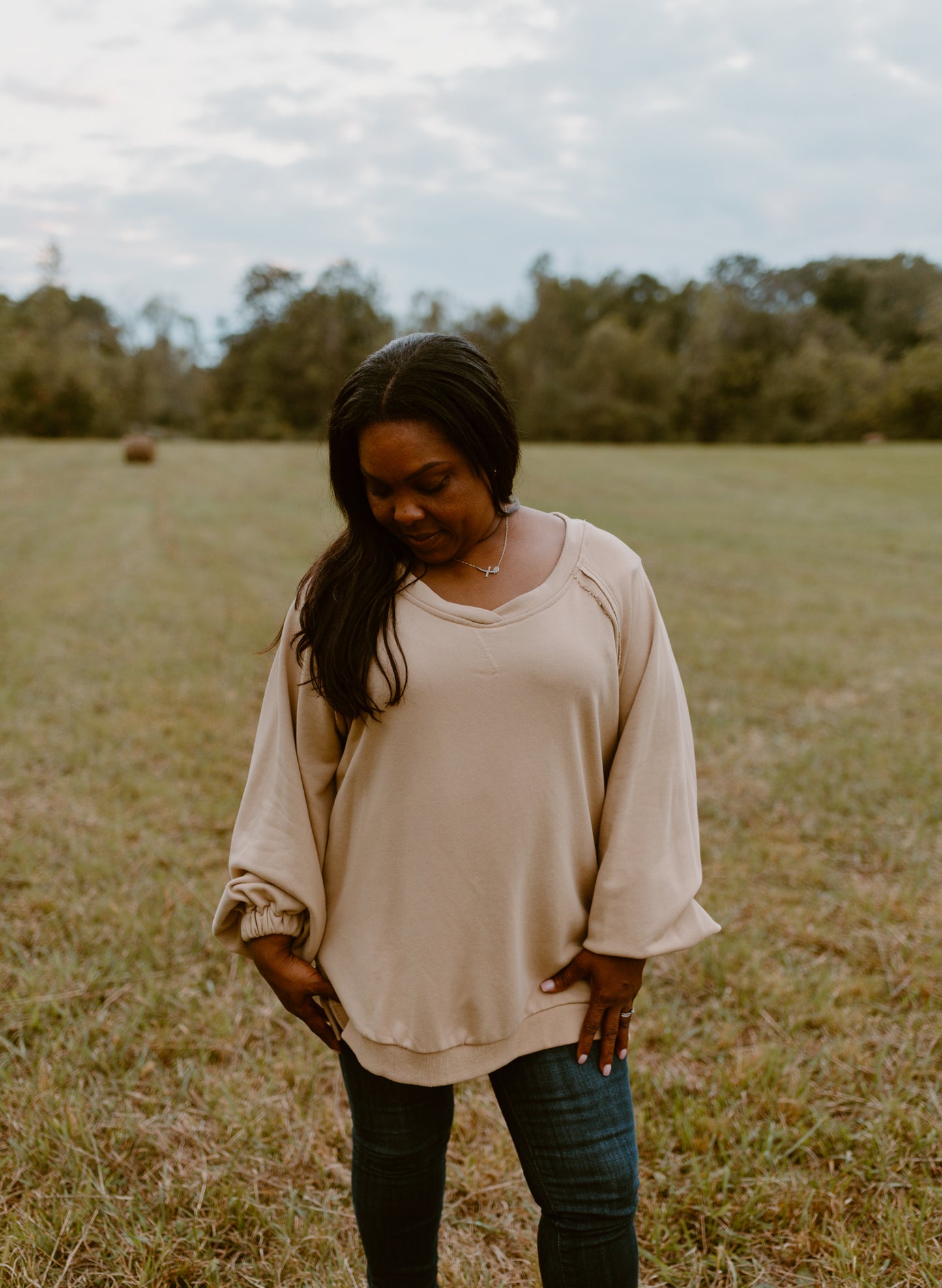 It's Showing Off Back Cross Sweatshirt | Khaki