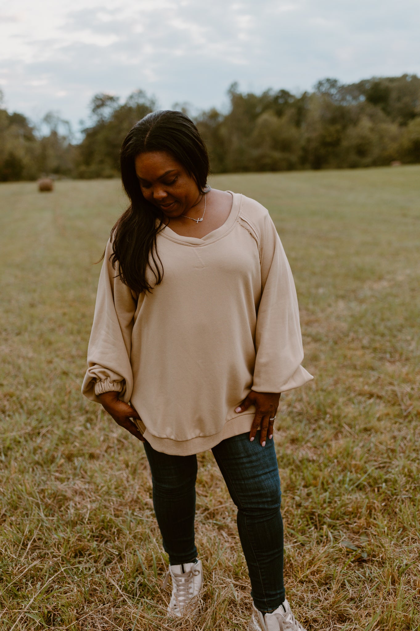 It's Showing Off Back Cross Sweatshirt | Khaki