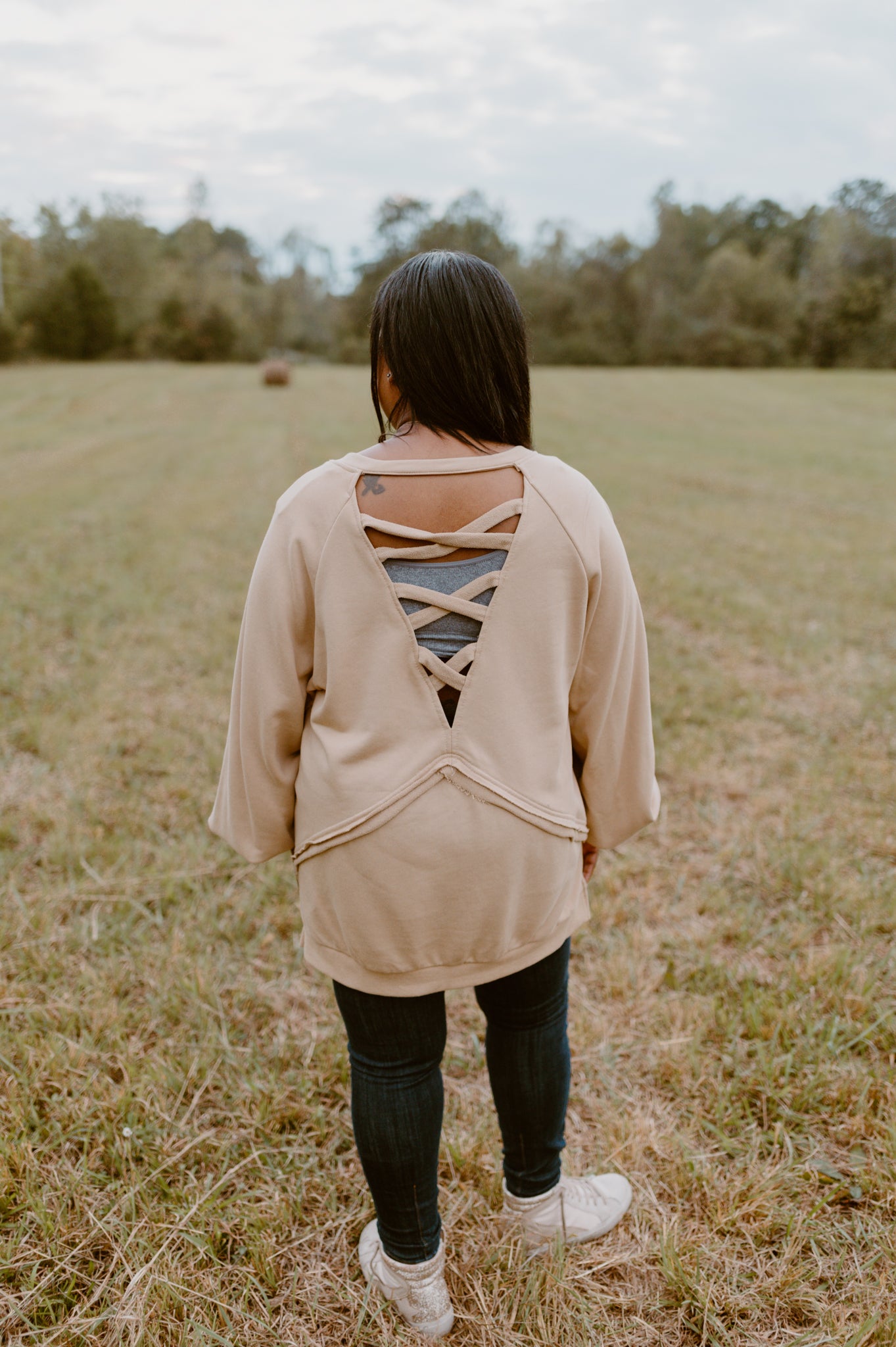 It's Showing Off Back Cross Sweatshirt | Khaki