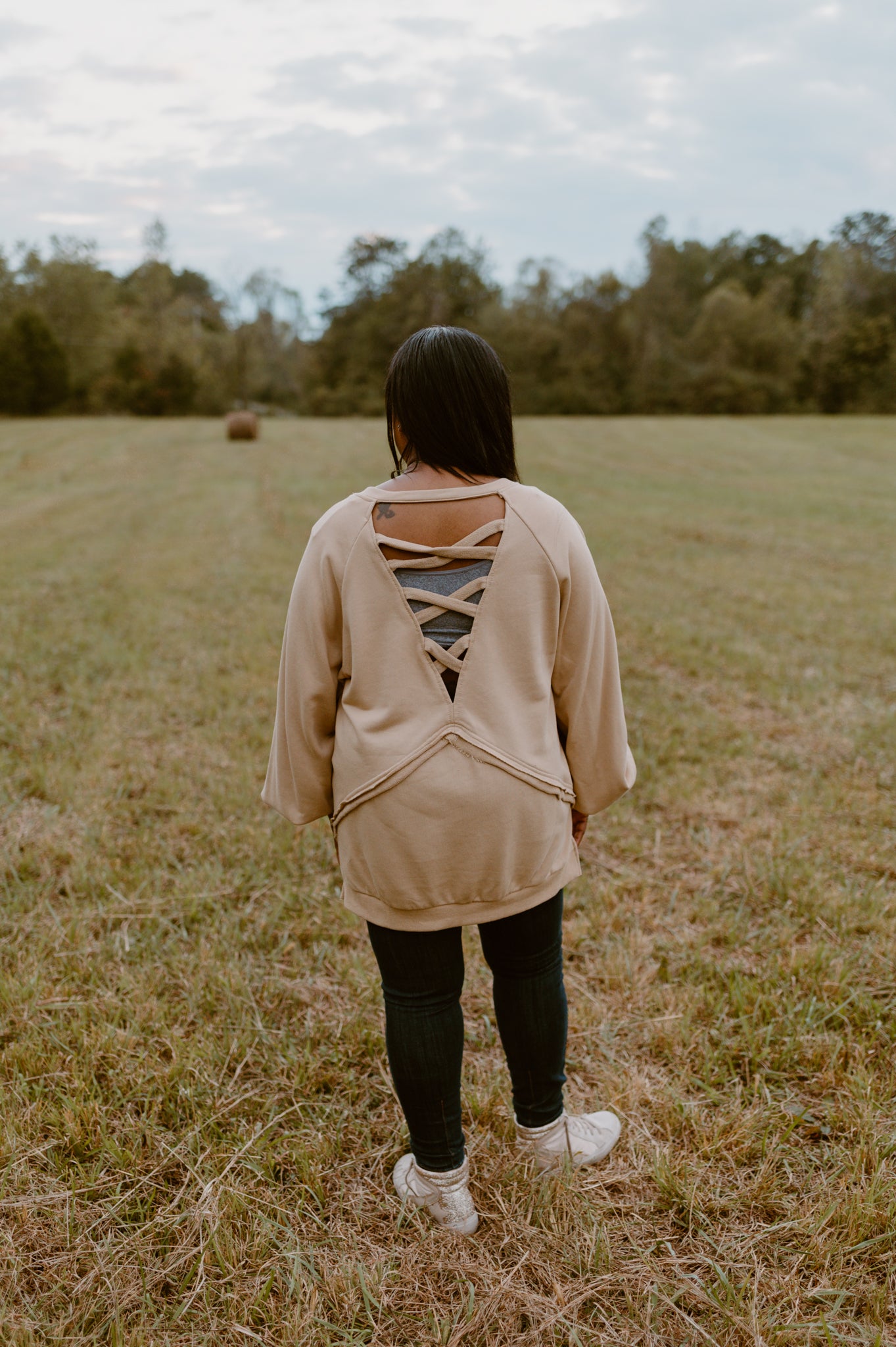 It's Showing Off Back Cross Sweatshirt | Khaki