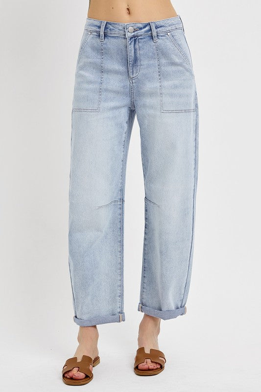 Risen Patch Pocket Barrel Jeans | Light Wash