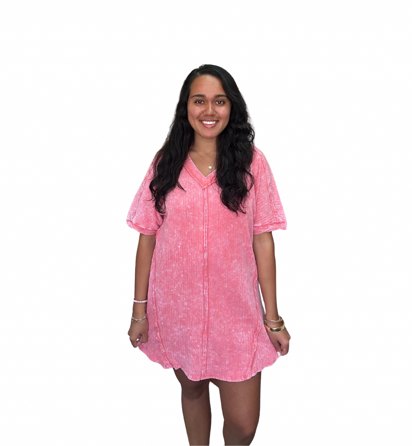 Comfy Days Acid Wash Dress | Red