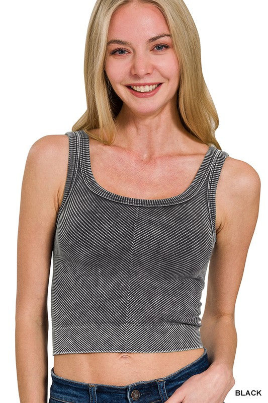 The Sculpt & Seam Stone Washed Ribbed Bra Tank | Black