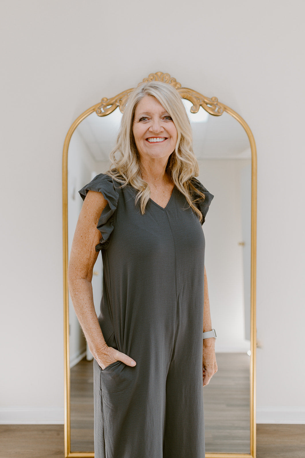The Venetian Ruffle Sleeve Jumpsuit | Charcoal