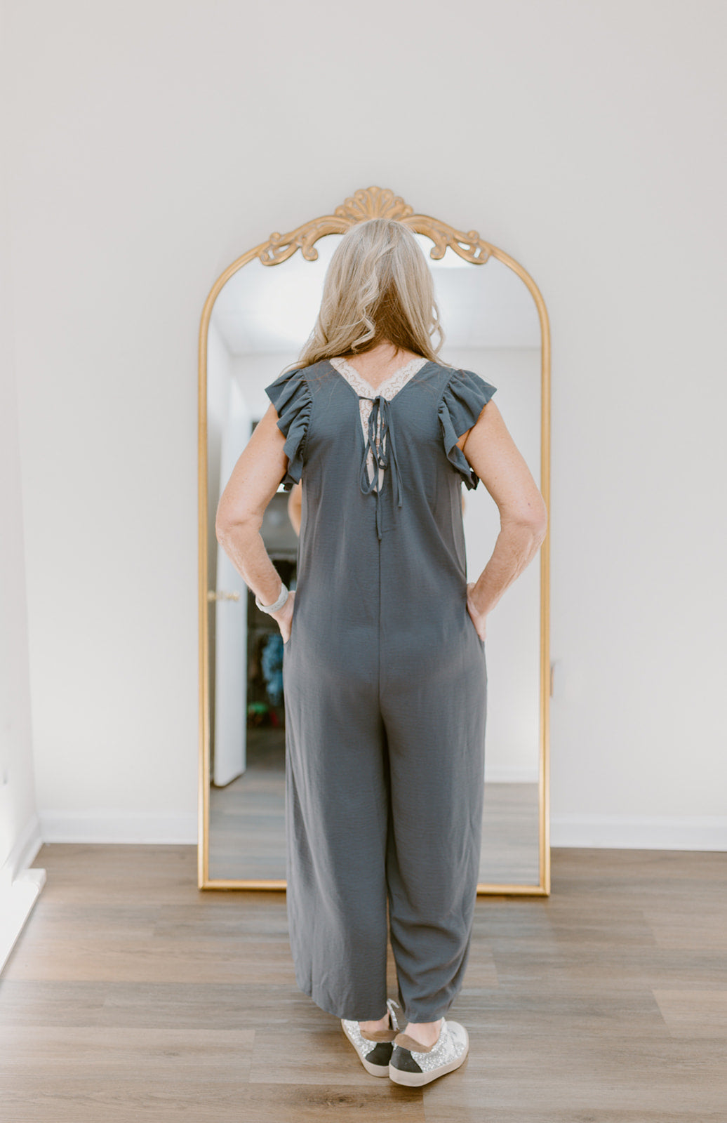 The Venetian Ruffle Sleeve Jumpsuit | Charcoal