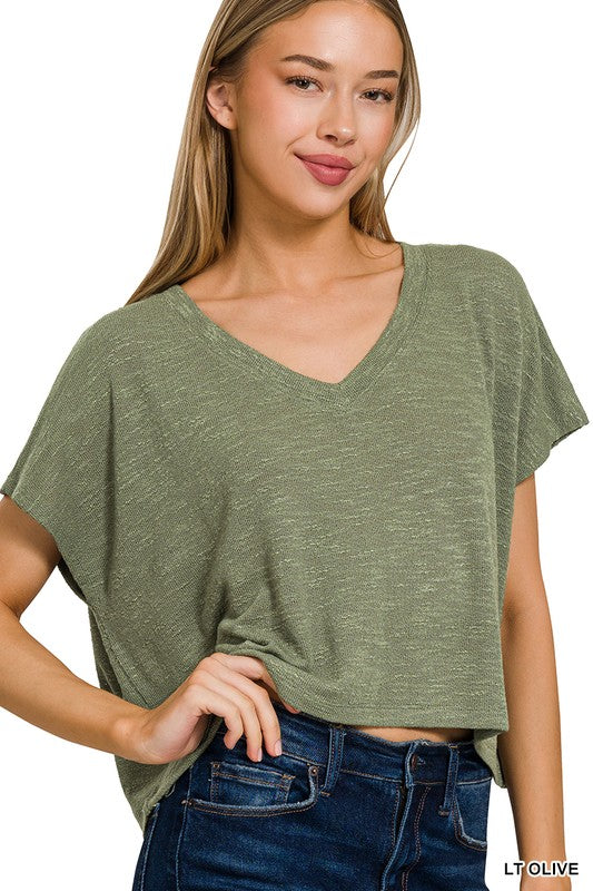 The Breezy Slub Crop Tee | Light Olive