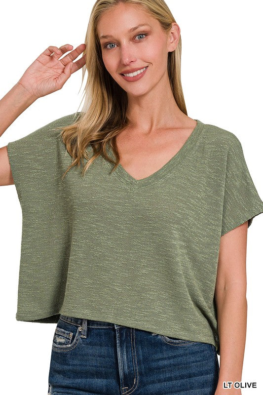 The Breezy Slub Crop Tee | Light Olive
