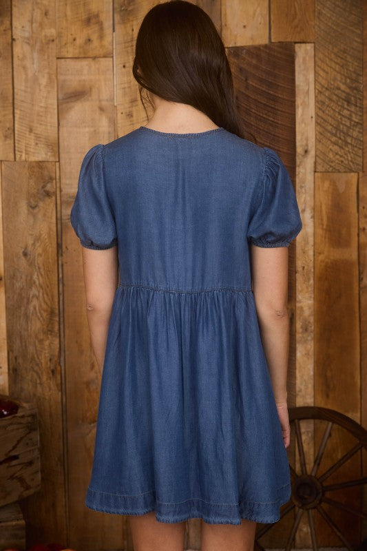 The Orchard Bow-Front Denim Dress