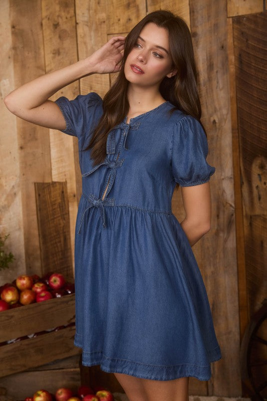 The Orchard Bow-Front Denim Dress
