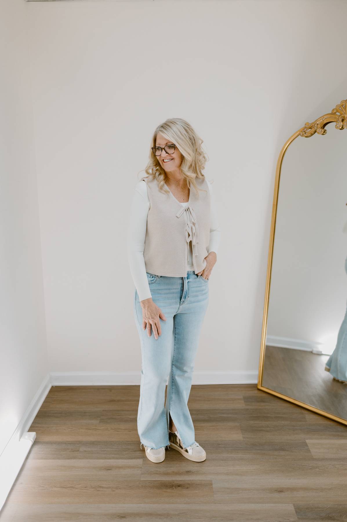 Timeless Tie-Front Knit Vest | Beige