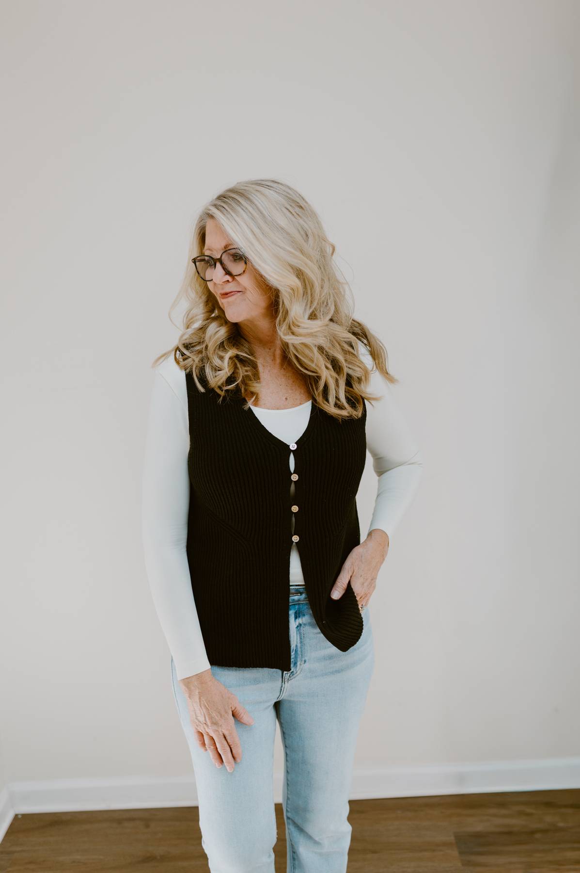 The Fall Edit Button Front Sweater Vest | Black
