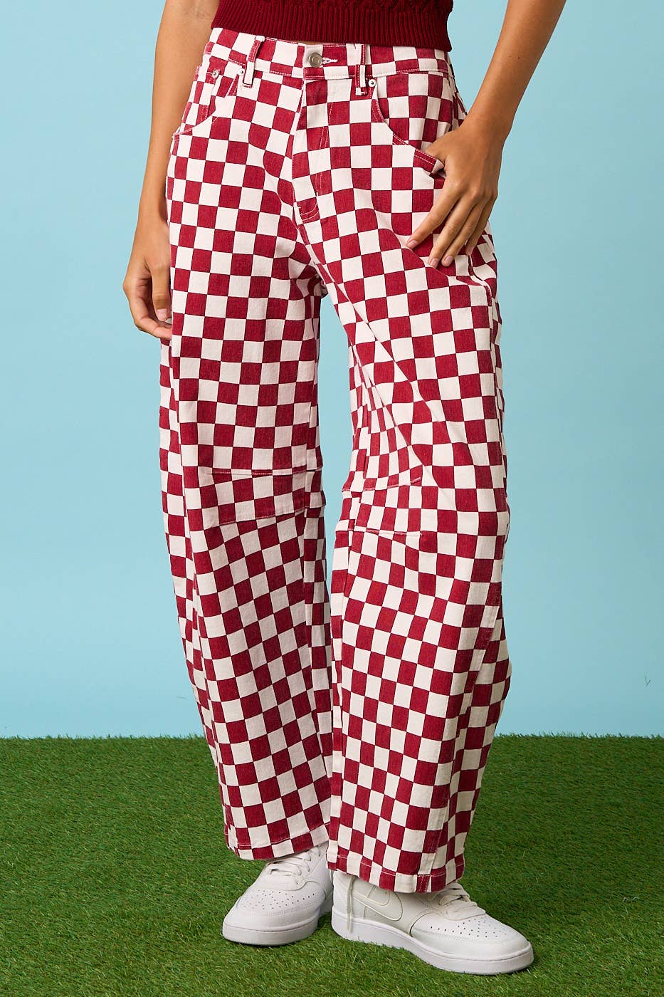 The Checkerboard Edit Barrel Jeans