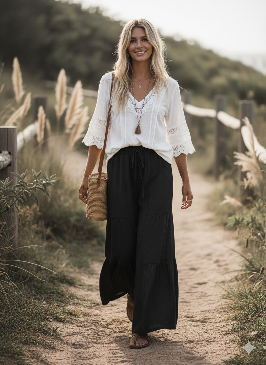 The Free Spirit Tiered Palazzo Pants | Black