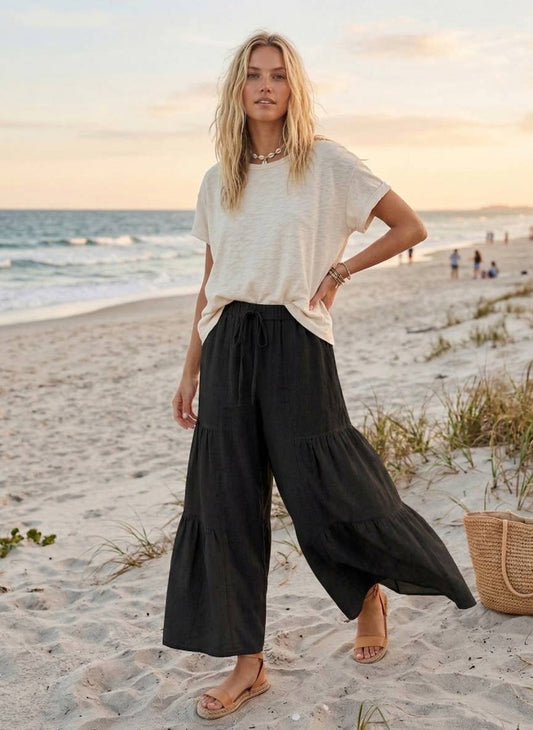 The Free Spirit Tiered Palazzo Pants | Black