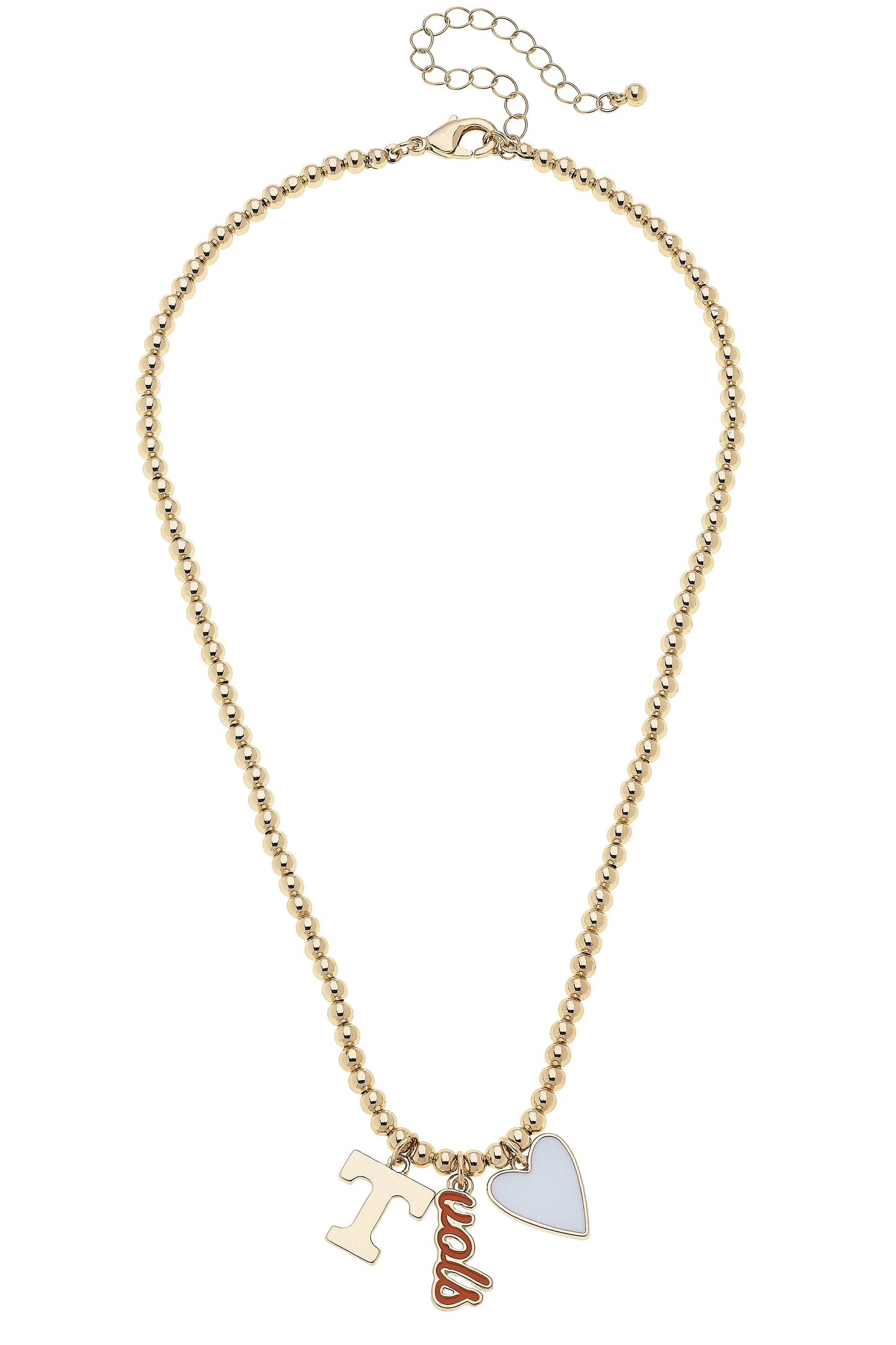 Tennessee Vols Ball Bead Charm Necklace in Shiny Gold
