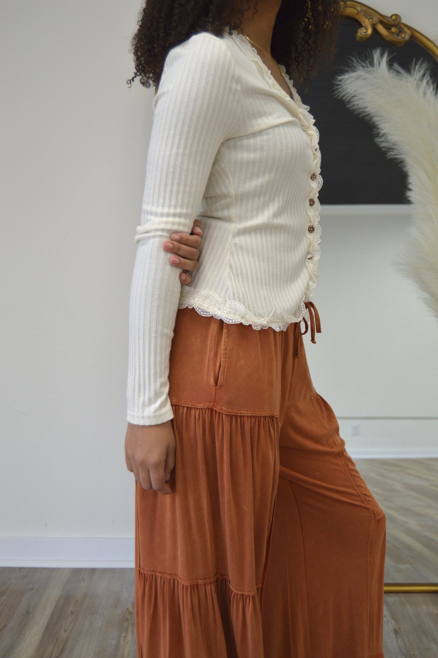 The Lila Lace Trim Knit Top | Cream