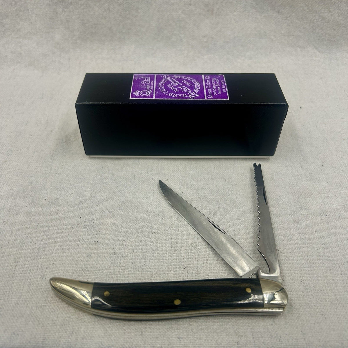 Queen Cutlery Texas Toothpick - #46 USA Fishing Knife - Rare Ebony Wood Handles