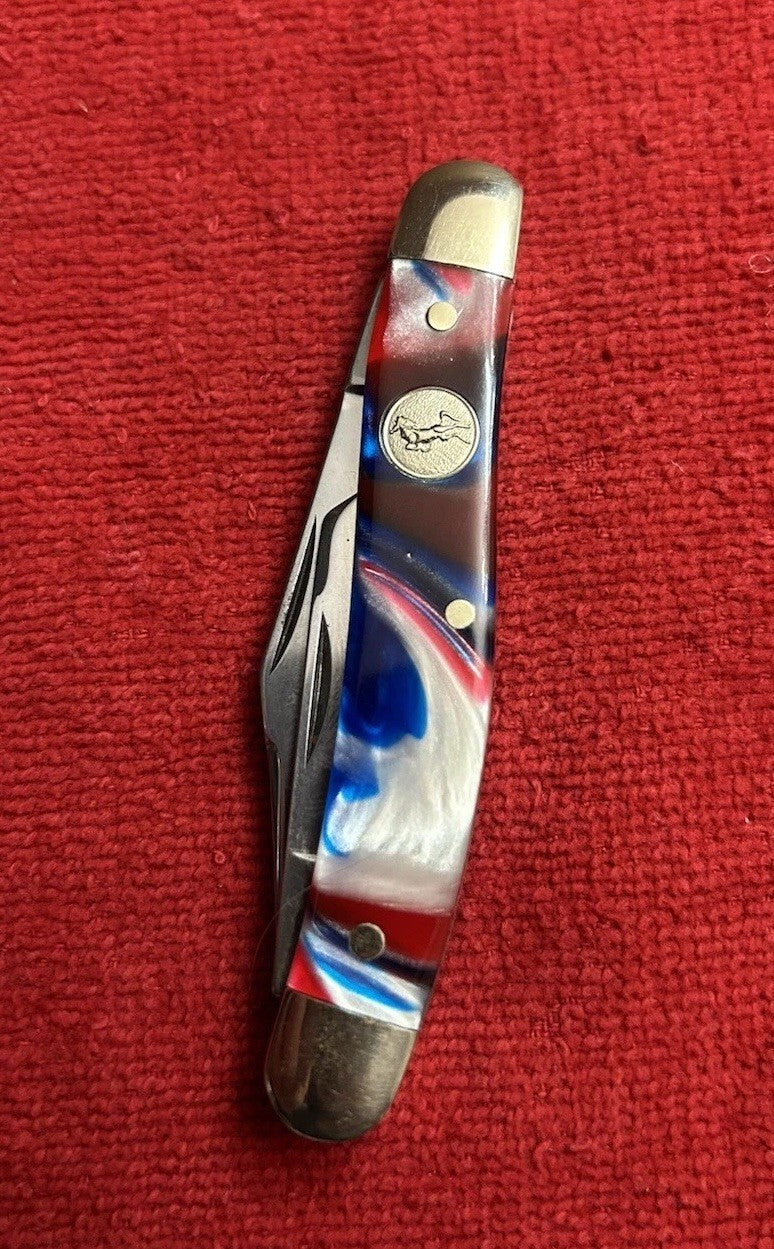 HEN & ROOSTER LITTLE MUSTANG WHITTLER KNIFE 353C-ST/M, RED, WHITE & BLUE CORELON