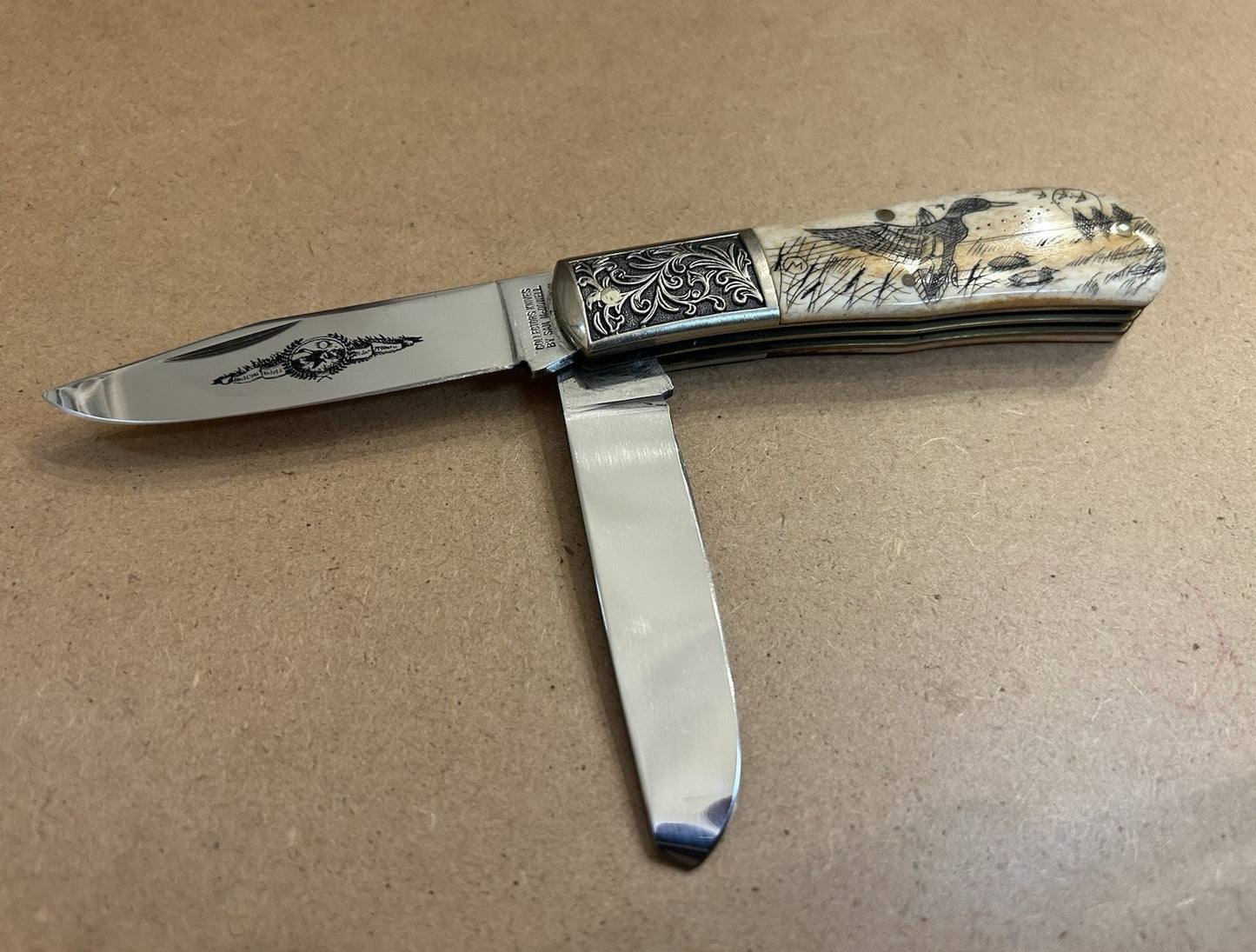American Sportsmans Duckhunters Collectors Knife Sam McDowell - Elk Antler!