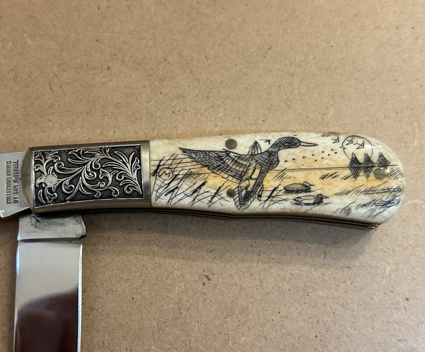 American Sportsmans Duckhunters Collectors Knife Sam McDowell - Elk Antler!