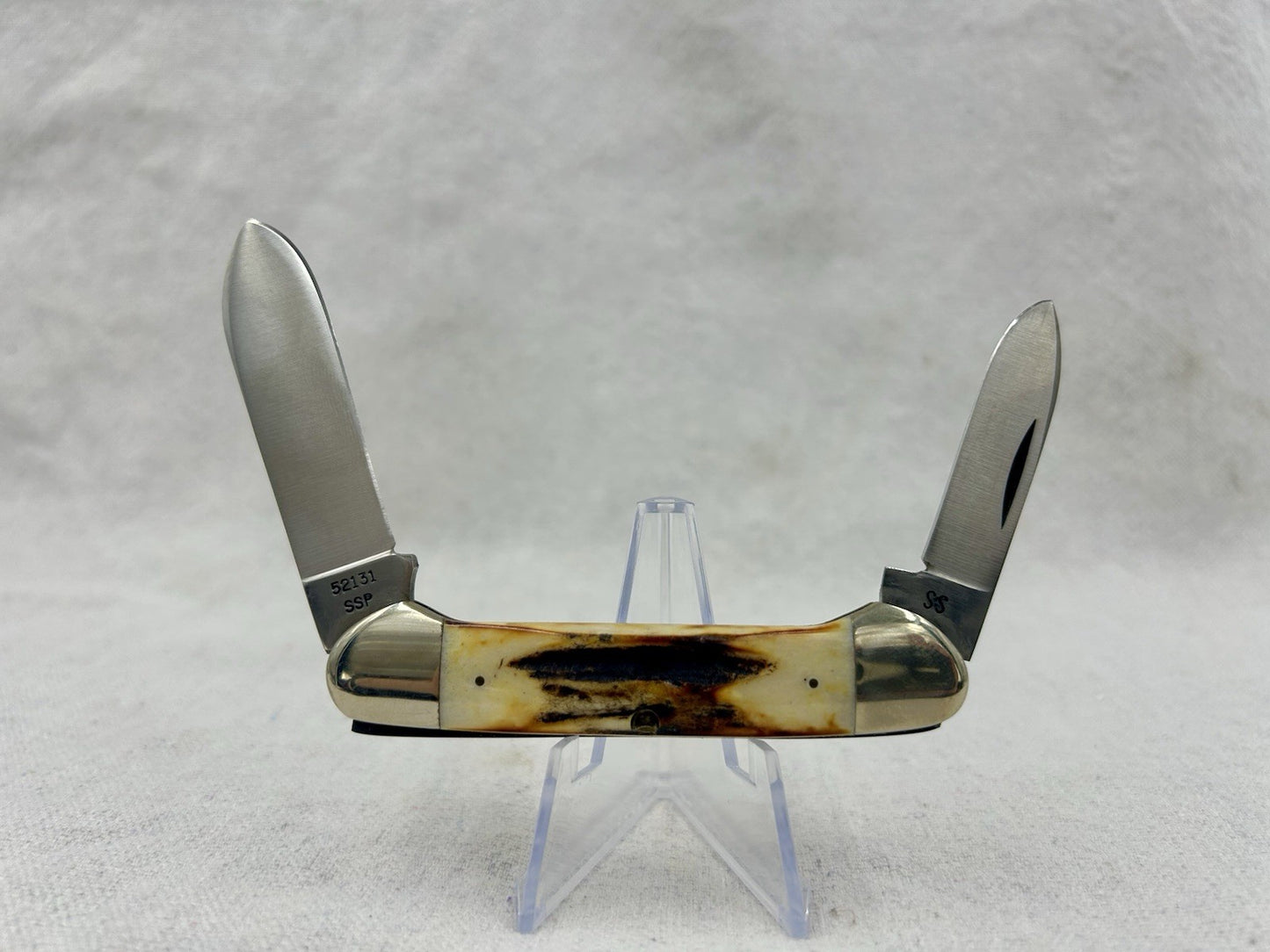 Case XX Blue Scroll USA Stag Folding Pocket Knife 52131 SSP 3-Dot 1977 Canoe