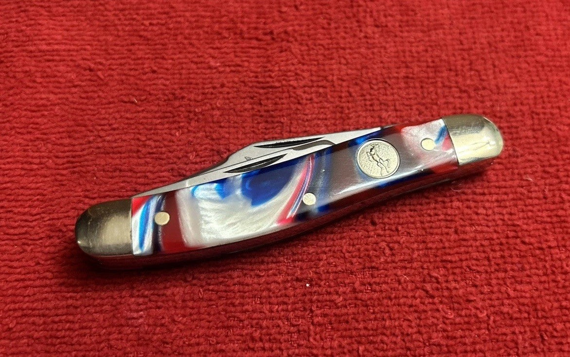 HEN & ROOSTER LITTLE MUSTANG WHITTLER KNIFE 353C-ST/M, RED, WHITE & BLUE CORELON