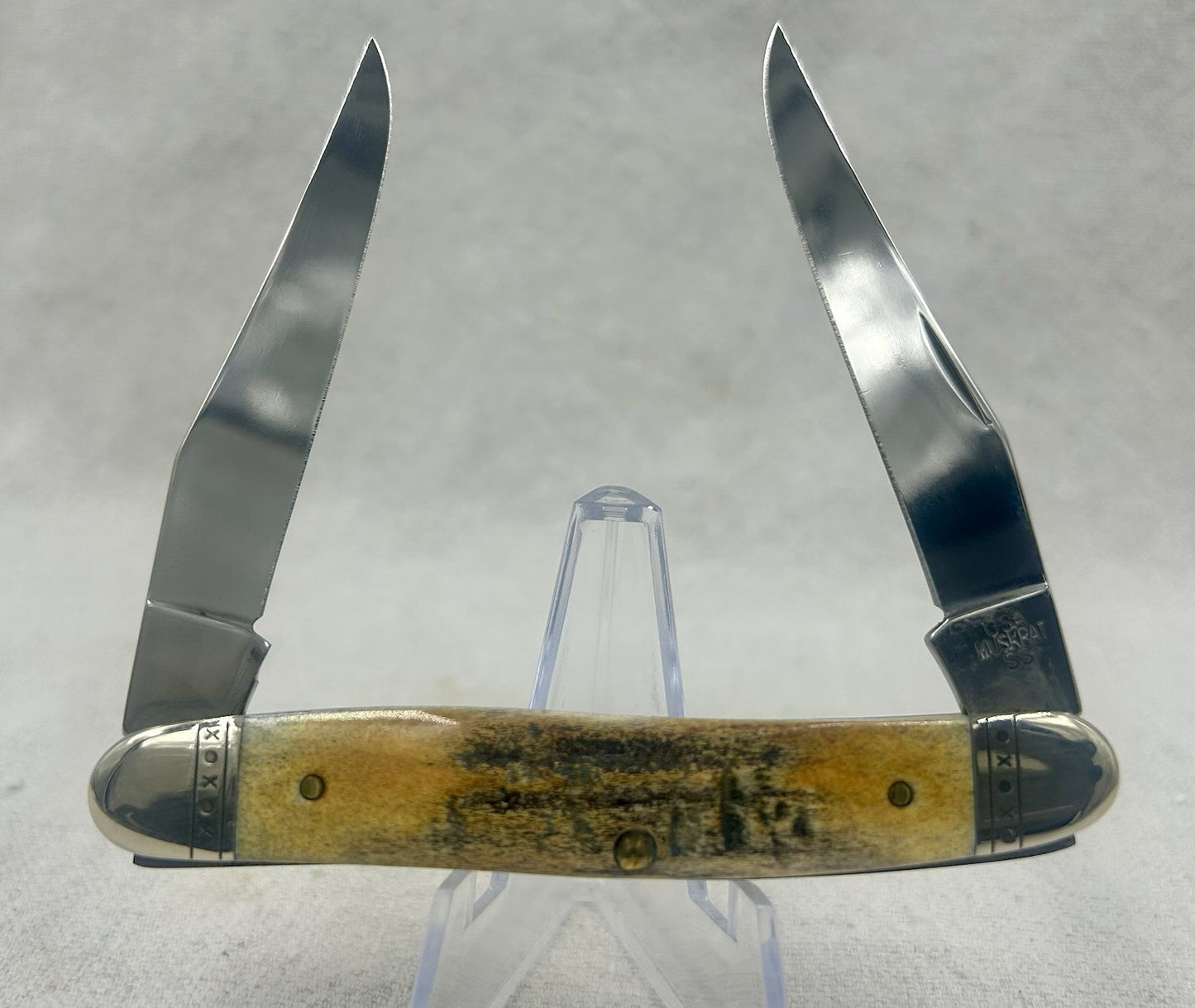 2009 Case Stag Muskrat - Polished Silver Nickel Bolsters - Etched Blade