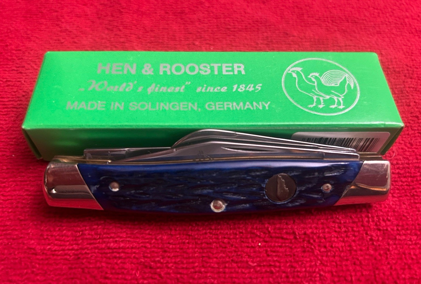 Hen & Rooster Large Stockman Knife, Soligen Germany, KENTUCKY THOROUGHBRED Blue