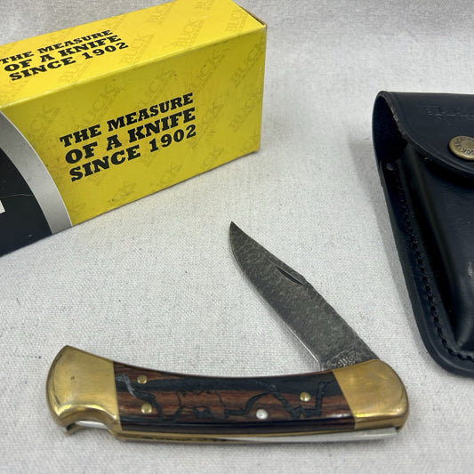 2008 Buck 110 USA David Yellowhorse “Wolf Valley” Native Steel Knife W/ Pouch
