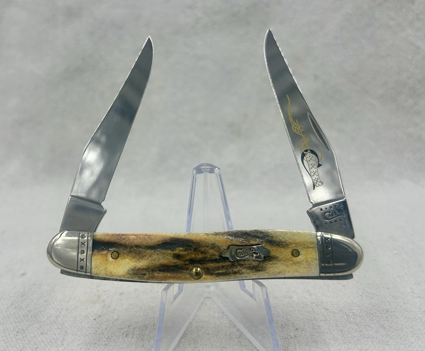 2009 Case Stag Muskrat - Polished Silver Nickel Bolsters - Etched Blade