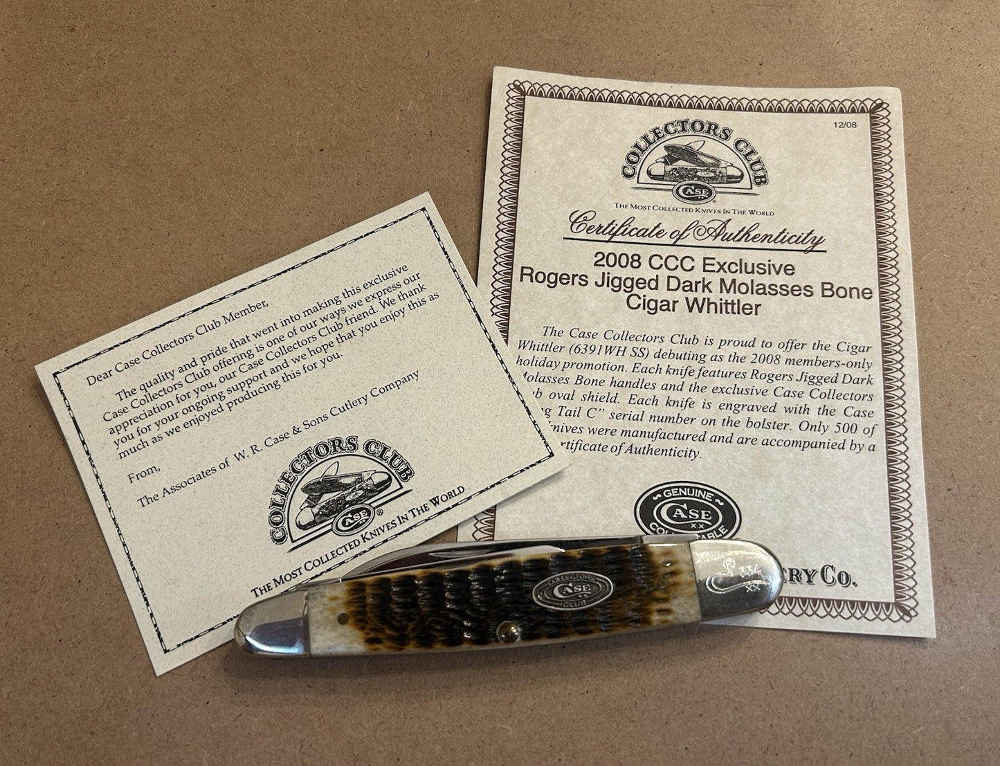 Case XX 2008 CCC Exclusive Rogers Jigged Dark Molasses Bone Cigar Whittler