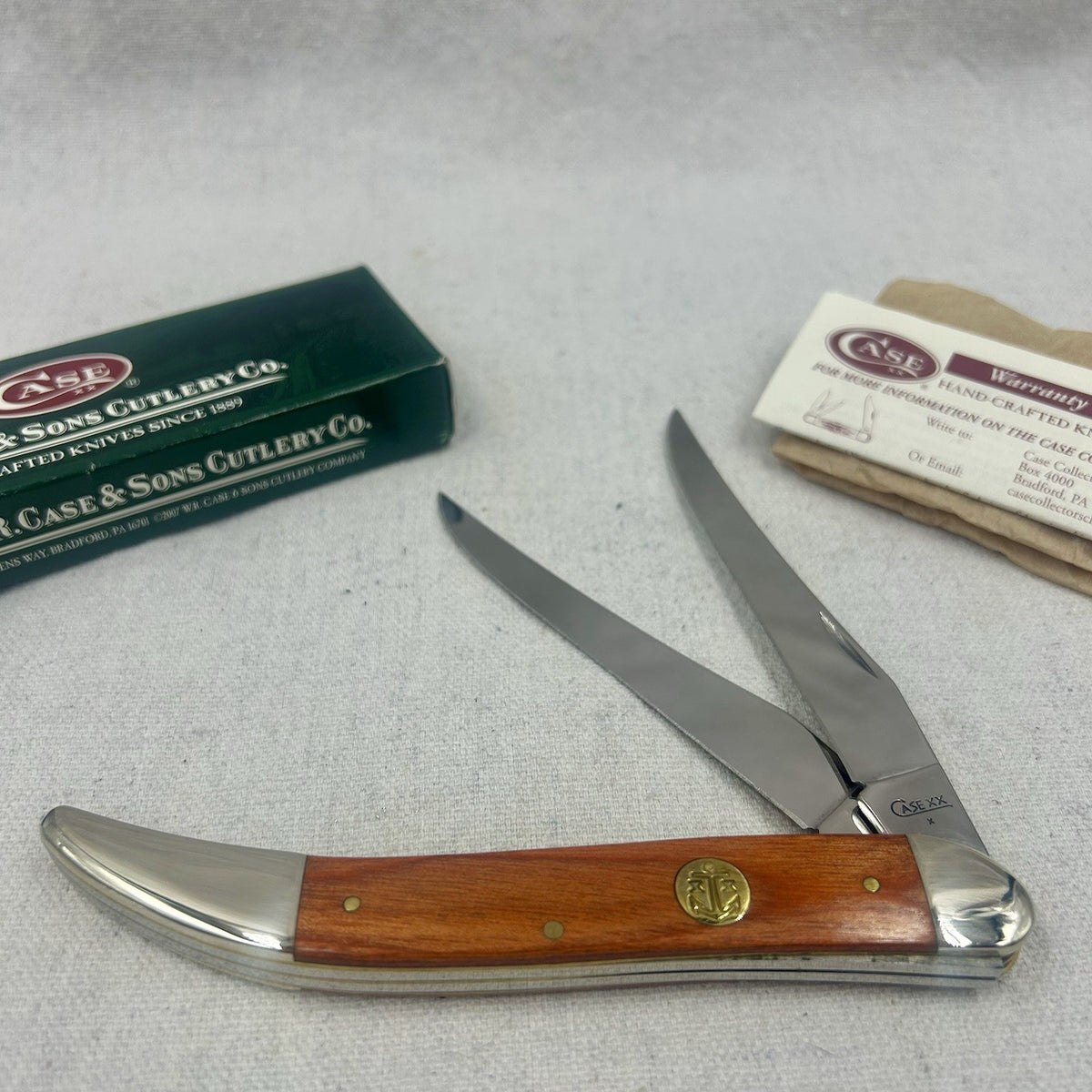 Case Large Texas Toothpick Long Tail - 2009 Teak Wood Anchor Shield - 2 Blade!