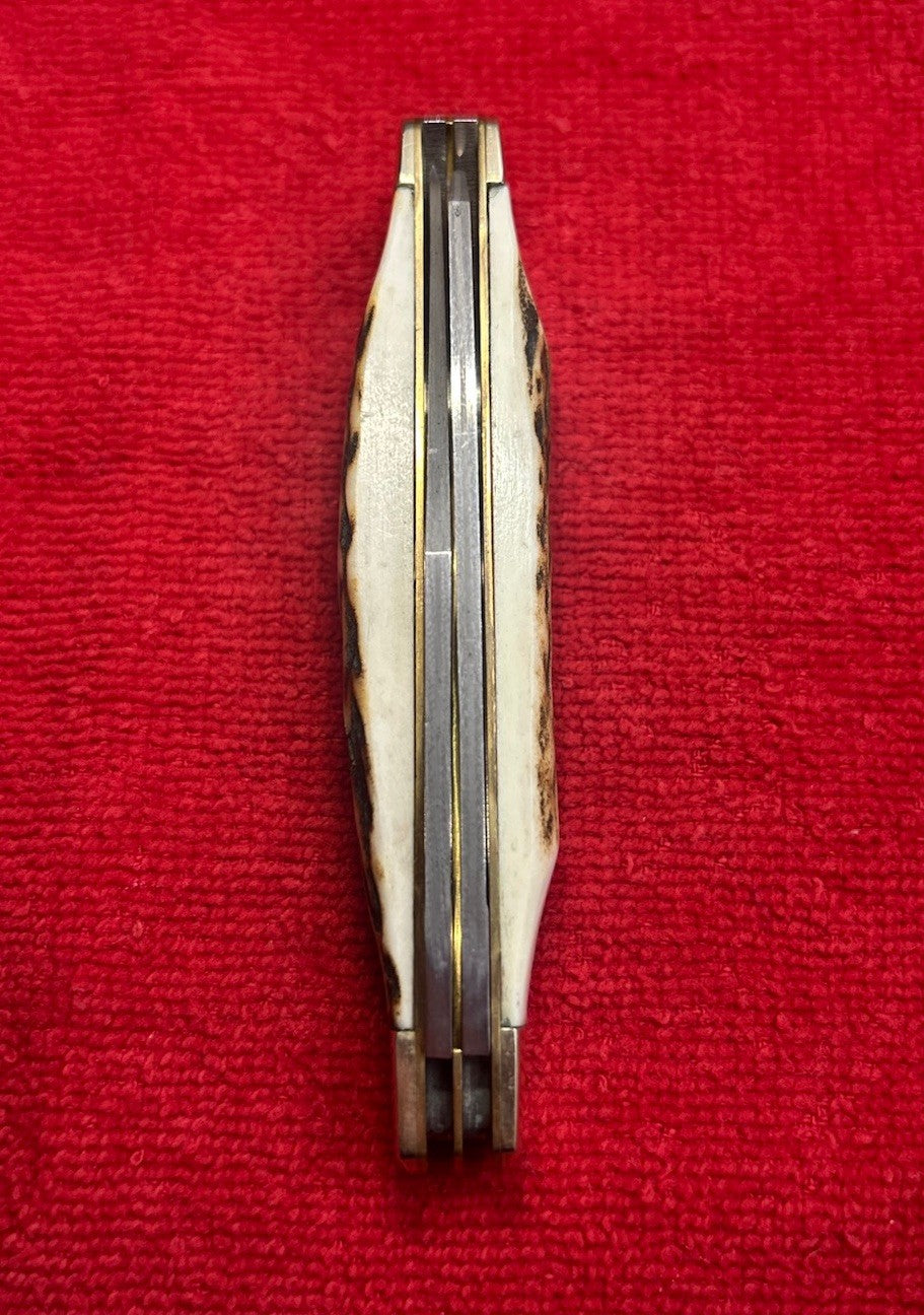 Hen And Rooster Trapper Knife - Damascus Blades - Beautiful Stag!!