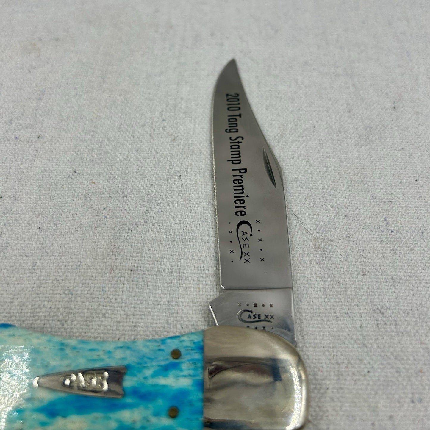 2010 Case Large Hunter 6165 Tang Stamp Premiere - Blue Appaloosa Handles - w Tin