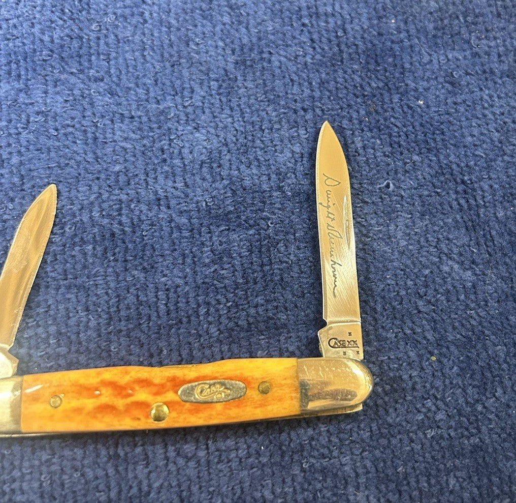 2007 CASE Pocket Worn Eisenhower Knife - Harvest Orange Bone Handles 07407