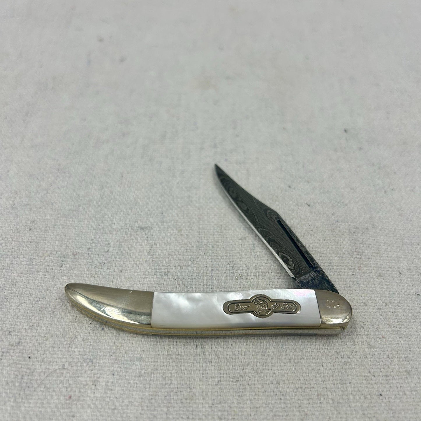 1 Of 50 Bear and Sons Damascus Sm Toothpick - Mother of Pearl SN024 - Signed Tin