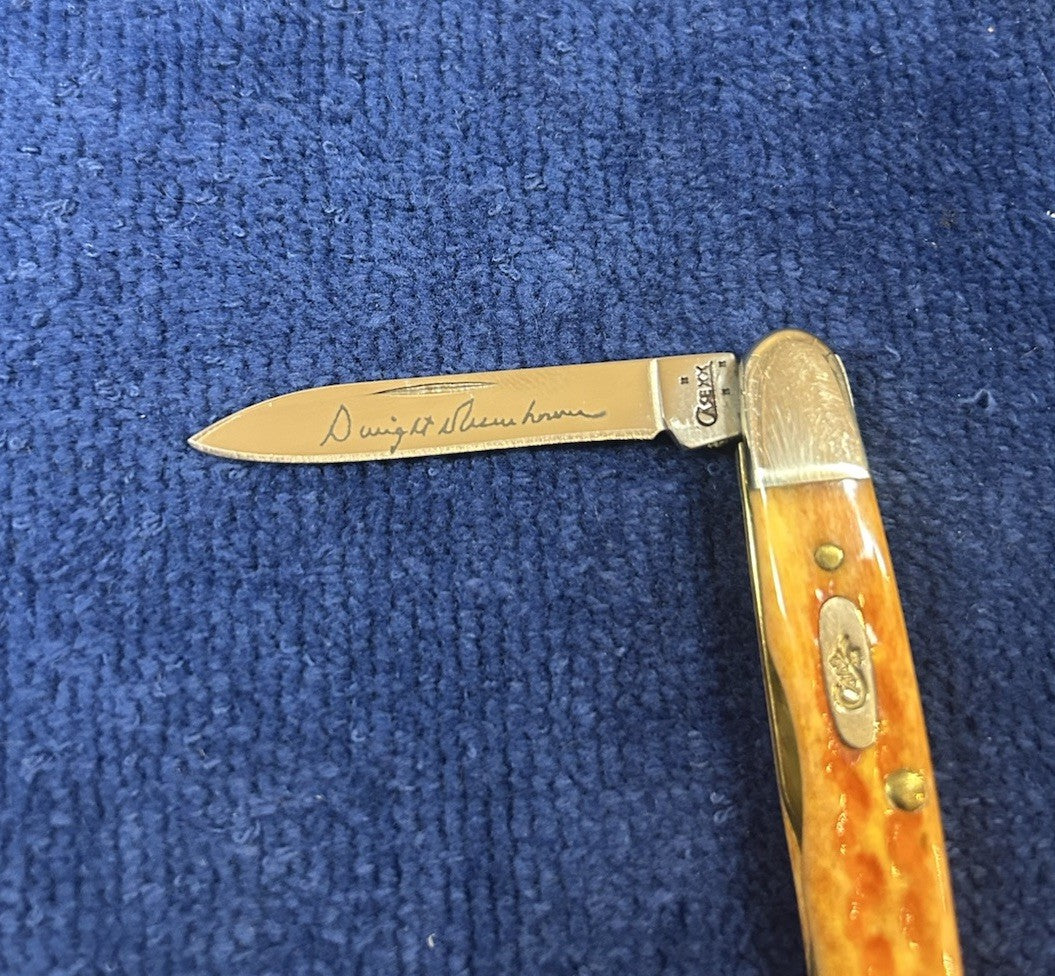 2007 CASE Pocket Worn Eisenhower Knife - Harvest Orange Bone Handles 07407