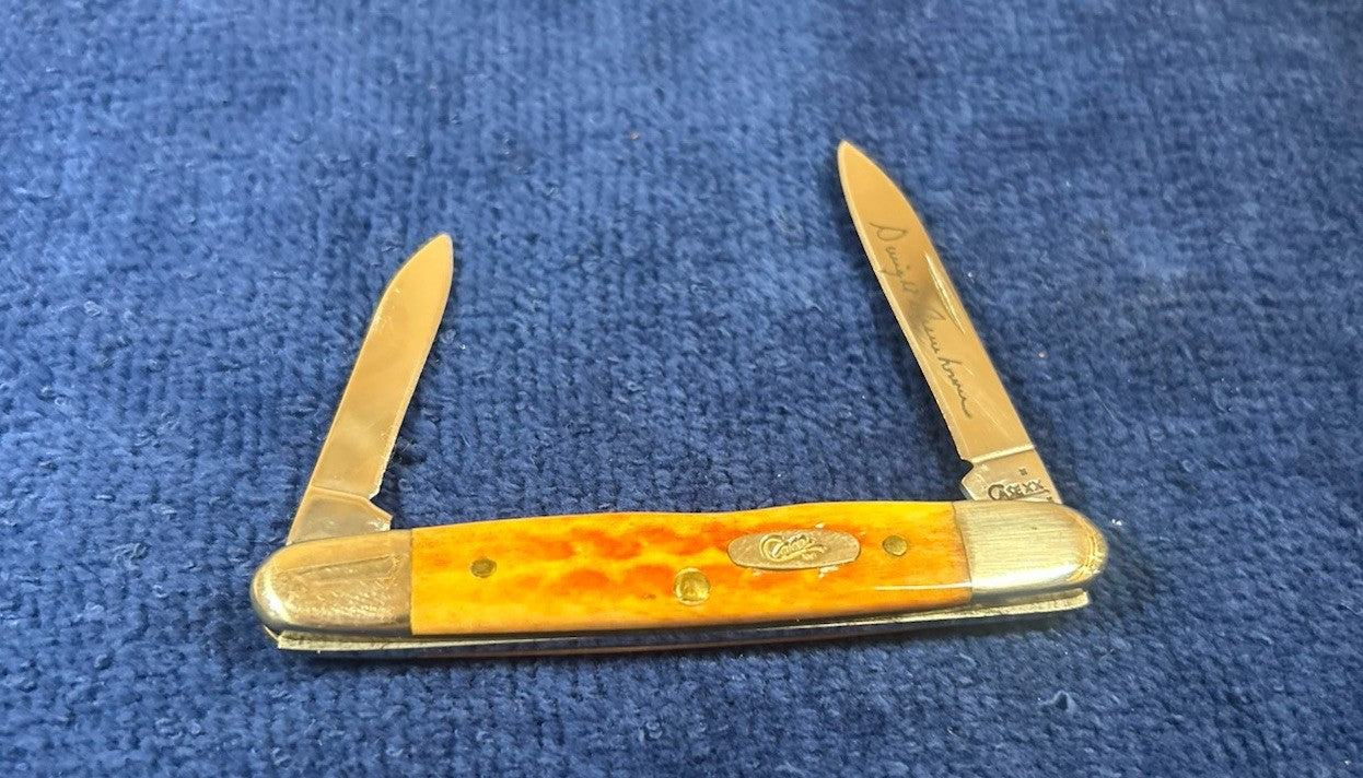 2007 CASE Pocket Worn Eisenhower Knife - Harvest Orange Bone Handles 07407