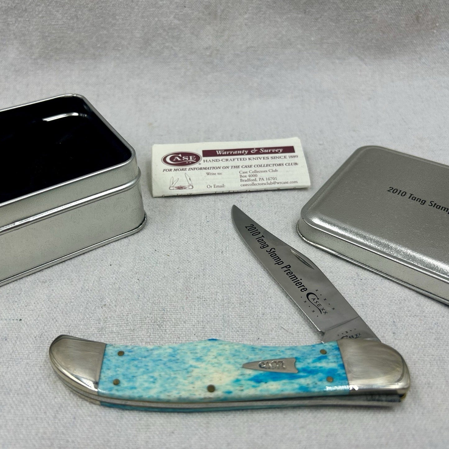 2010 Case Large Hunter 6165 Tang Stamp Premiere - Blue Appaloosa Handles - w Tin