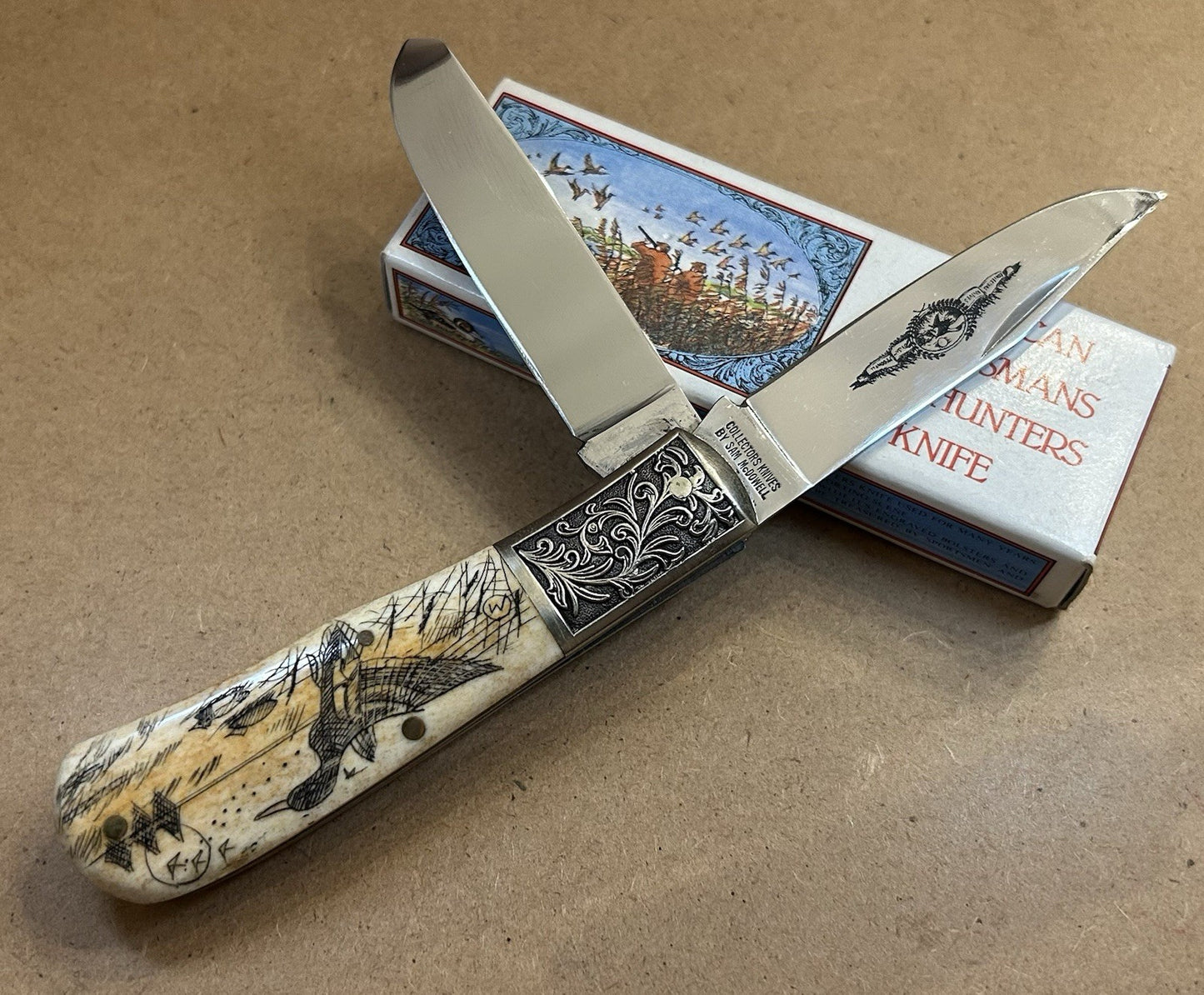 American Sportsmans Duckhunters Collectors Knife Sam McDowell - Elk Antler!