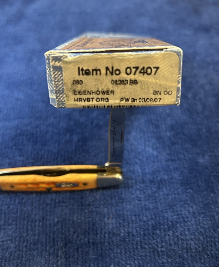 2007 CASE Pocket Worn Eisenhower Knife - Harvest Orange Bone Handles 07407