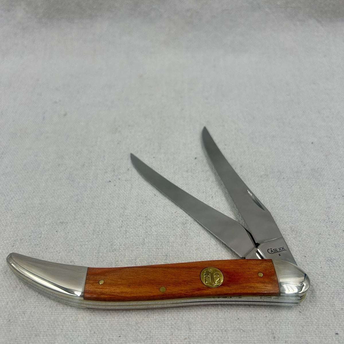 Case Large Texas Toothpick Long Tail - 2009 Teak Wood Anchor Shield - 2 Blade!