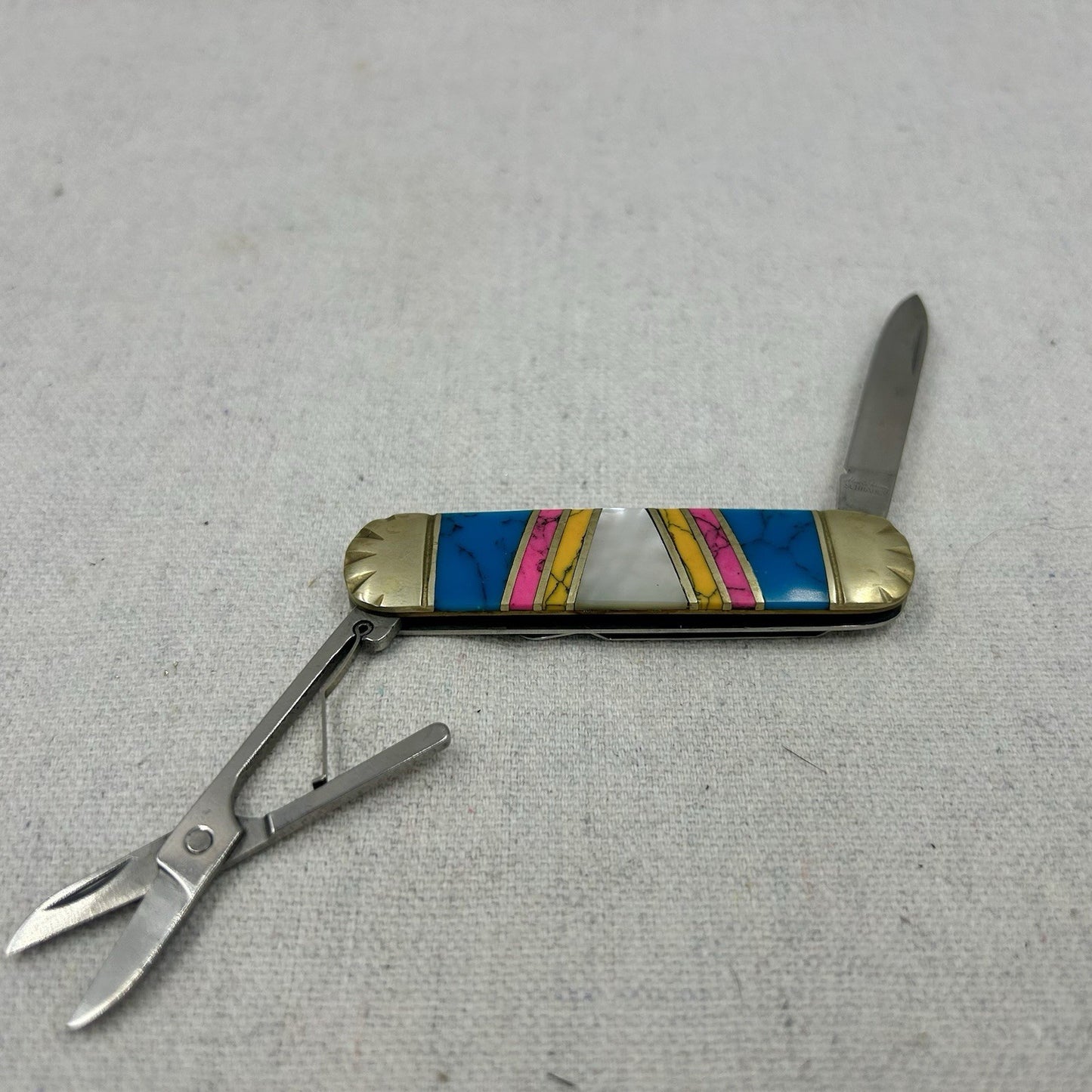 SCHRADE CLASSIC UNCLE HENRY TURQUOISE PEARL LOBSTER MONEY CLIP KNIFE W/SCISSORS