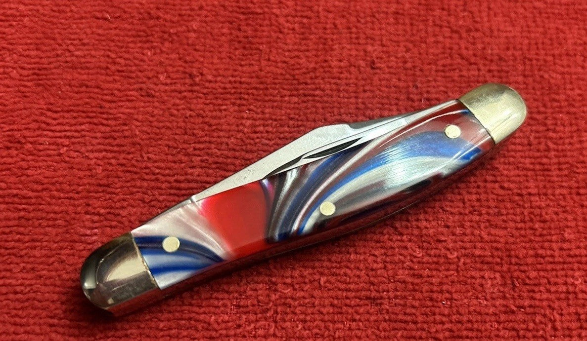 HEN & ROOSTER LITTLE MUSTANG WHITTLER KNIFE 353C-ST/M, RED, WHITE & BLUE CORELON